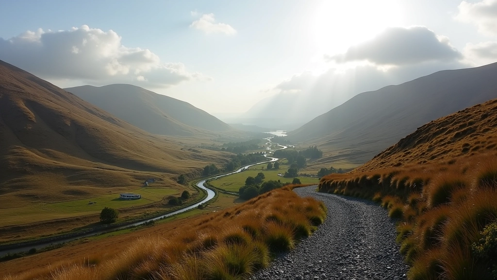 Mountain landscape with valley vista from elevated viewpoint on Sky Road in Connemara, Galway