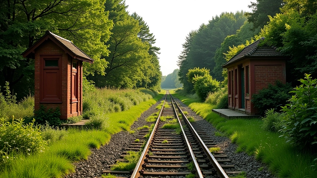 Abandoned railway platform with historic signal box