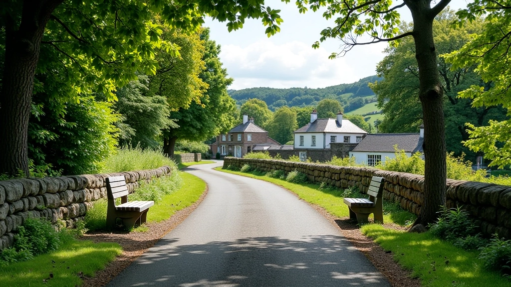 Walking path near historic railway station buildings